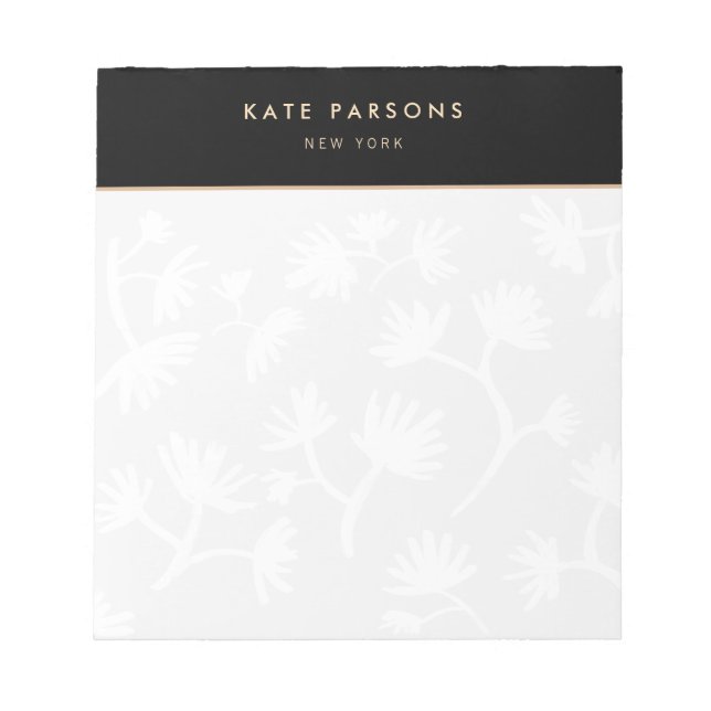 Einfaches, hellgraues, florales Designer Notepad Notizblock (Vorderseite)