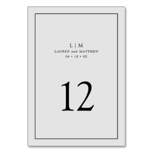 Einfaches hellgraues Monogramm Elegante Hochzeit Tischnummer