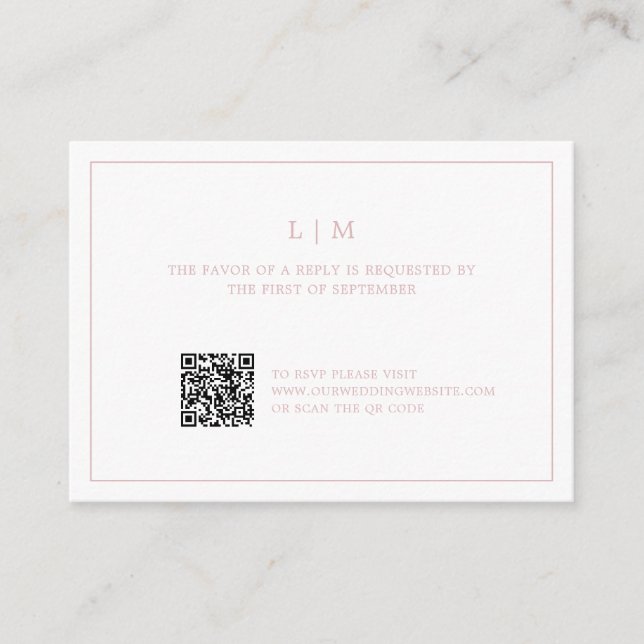 Einfaches hellrosa Monogram QR Code Elegante Hochz Mitteilungskarte (Vorderseite)