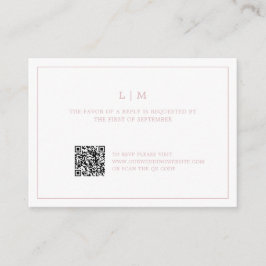 Einfaches hellrosa Monogram QR Code Elegante Hochz Mitteilungskarte