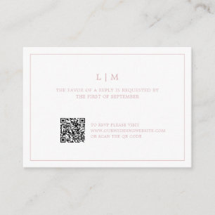 Einfaches hellrosa Monogram QR Code Elegante Hochz Mitteilungskarte