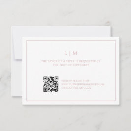 Einfaches hellrosa Monogram QR Code Elegante Hochz RSVP Karte