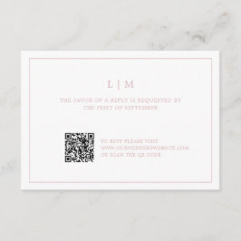 Einfaches hellrosa Monogram QR Code Elegante Hochz RSVP Karte