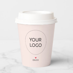 Einfaches Herz Business-Logo QR-Code Custom Pink Pappbecher