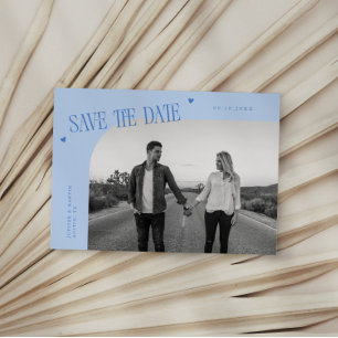 Einfaches Herz Eisblau Gebogener Rahmen Foto Save The Date