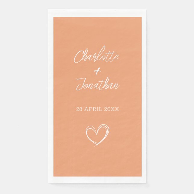 Einfaches Herz für Apricot Hochzeitspapier Serviette (Vorderseite)