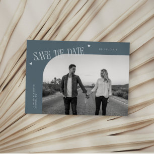 Einfaches Herz Schieferblau Gebogener Rahmen Foto Save The Date