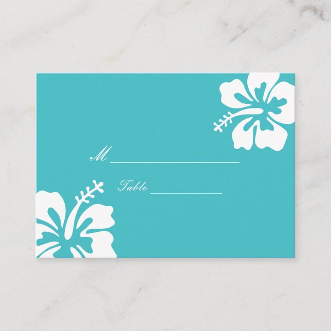 Einfaches Hibiskus Türkis Hochzeit Platzkarte (Vorderseite)