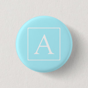 Einfaches Himmelblau-Monogramm Button