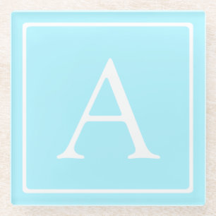 Einfaches Himmelblau-Monogramm Glasuntersetzer