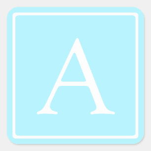 Einfaches Himmelblau-Monogramm Quadratischer Aufkleber