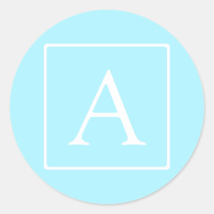 Einfaches Himmelblau-Monogramm Runder Aufkleber