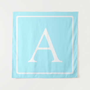 Einfaches Himmelblau Monogramm Wandteppich