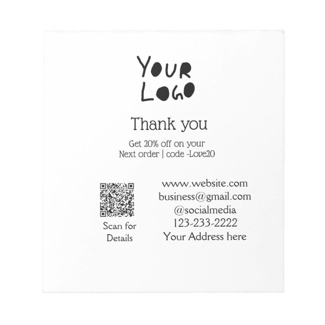 einfaches Hinzufügen von Logo/Design hier Text Q R Notizblock (Vorderseite)