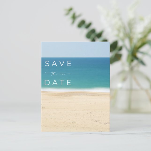 Einfaches Hochzeitbudget an der Strandküste Save t Ankündigungspostkarte (Stehend Vorderseite)