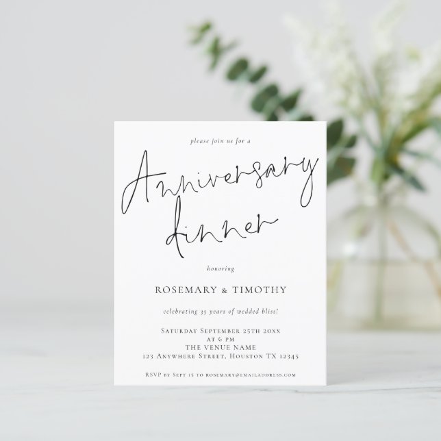 Einfaches Hochzeitessen zum Jubiläum Einladung (Stehend Vorderseite)