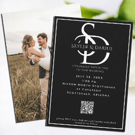 Einfaches Hochzeitmongramm Klassischer Minimal QR Einladung