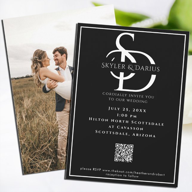 Einfaches Hochzeitmongramm Klassischer Minimal QR  Einladung (Von Creator hochgeladen)