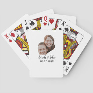 Einfaches Hochzeitsfoto mit Namen und Datum für Pa Spielkarten