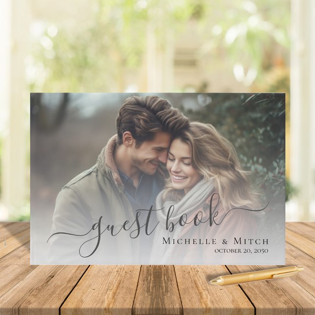Einfaches Hochzeitskript-Foto Gästebuch (Wedding guest book with photo template. )