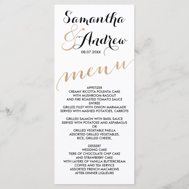 Einfaches Hochzeitsmenü der Rose Goldfolie Menükarte (Vorderseite)