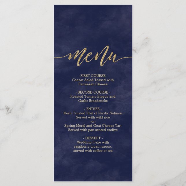 Einfaches Hochzeitsmenü für Wasserfarben und Gold  Menükarte (Vorderseite)