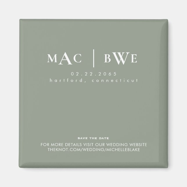Einfaches Hochzeitsmonogramm Save Date Sage Magnet (Vorne)