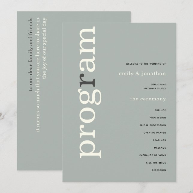 Einfaches Hochzeitsprogramm für Elfenbein Einladung (Vorne/Hinten)