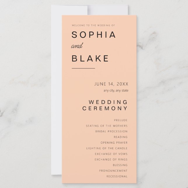 Einfaches Hochzeitsprogramm für Minimalistische Ap (Vorderseite)