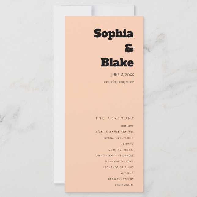 Einfaches Hochzeitsprogramm für Minimalistische Ap (Vorderseite)