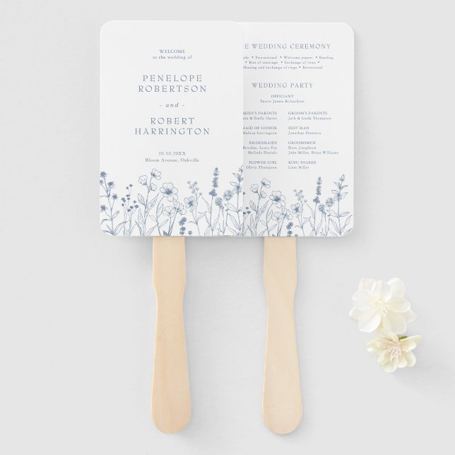Einfaches Hochzeitsprogramm für Minimalistische Wi Fächer (Vorne und Hinten)