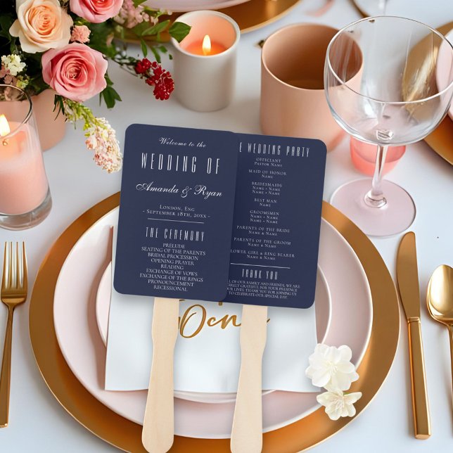 Einfaches Hochzeitsprogramm für moderne Navy Blue  Fächer (Von Creator hochgeladen)