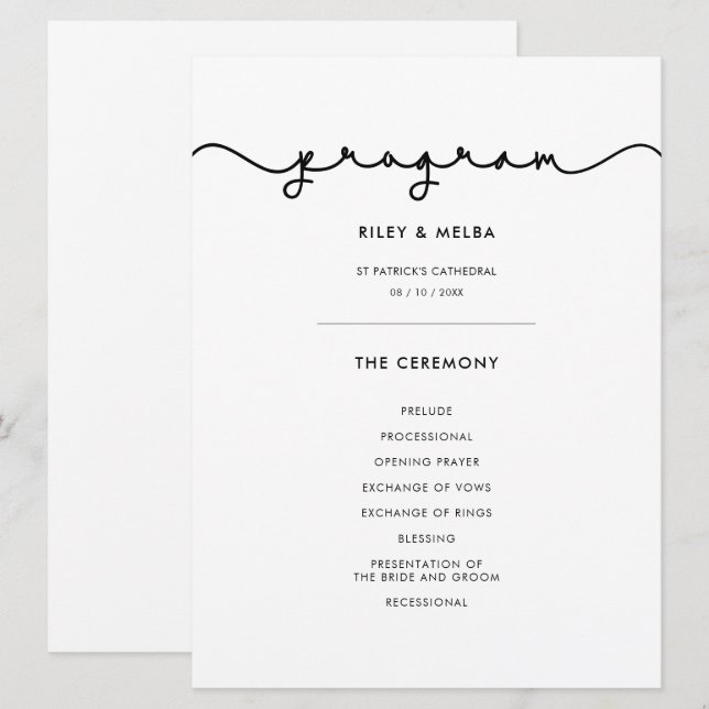 Einfaches Hochzeitsprogramm für niedliche Schrifta Programm (Vorne/Hinten)