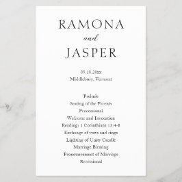 Einfaches Hochzeitsprogramm für Schwarz und Weiß