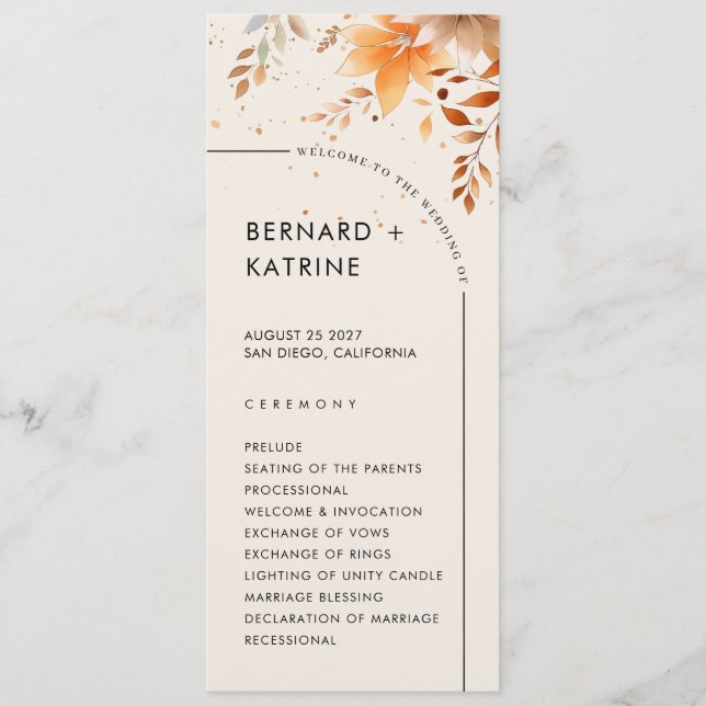 Einfaches Hochzeitsprogramm Programm (Vorderseite)