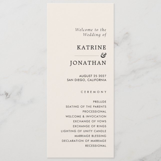 Einfaches Hochzeitsprogramm Programm (Vorderseite)