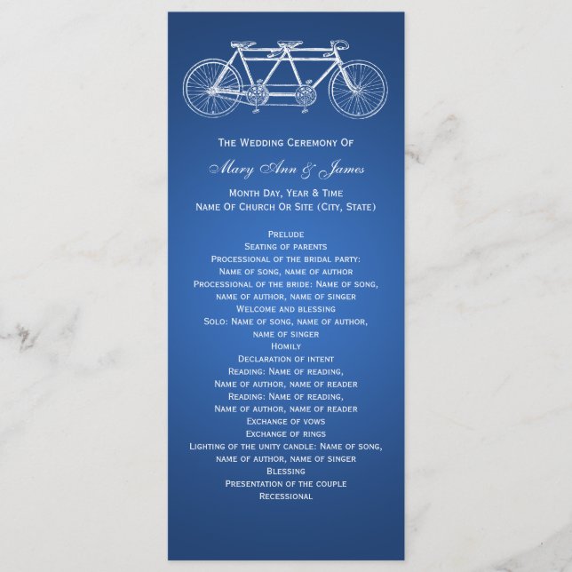 Einfaches Hochzeitsprogramm Tandem Bike Blue Programm (Vorderseite)