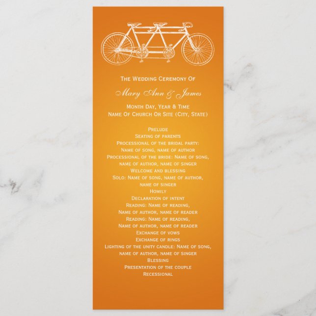 Einfaches Hochzeitsprogramm Tandem Bike Orange Programm (Vorderseite)