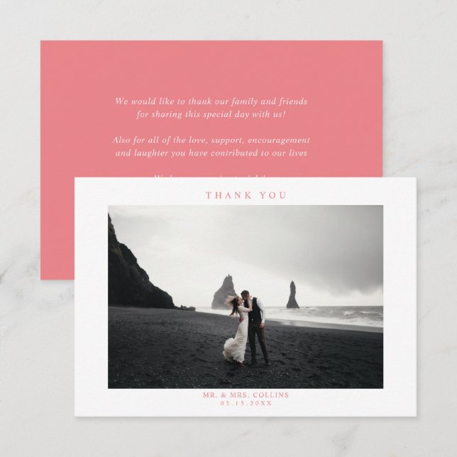 Einfaches Hochzeitsstift Foto Danke Karte Rosa (Vorne/Hinten)