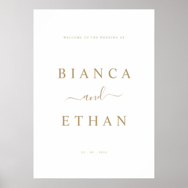 einfaches Hochzeitssymbol | Weiß und Gold Poster (Vorne)