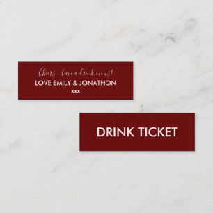 Einfaches Hochzeitsticket Burgund Drink Ticket