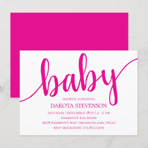 Einfaches Hot Pink-Skript   Geblüht Babydusche Einladung
