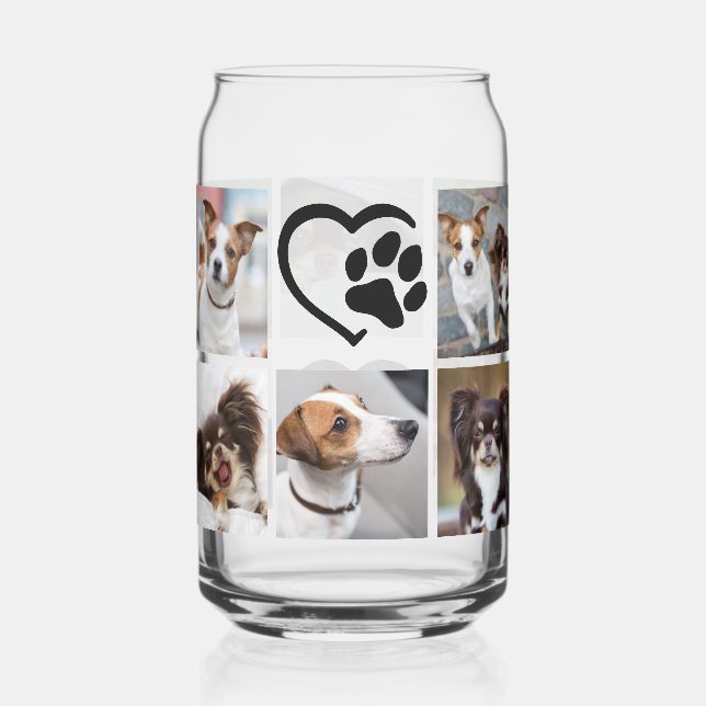 Einfaches Hund 10 Foto Collage Pawprint Herz Dosenglas (Vorderseite)