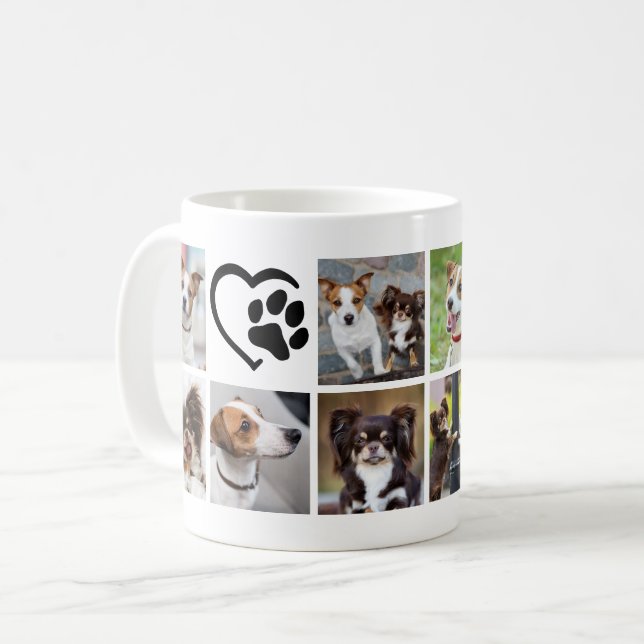 Einfaches Hund 10 Foto Collage Pawprint Herz Kaffeetasse (Vorderseite Links)