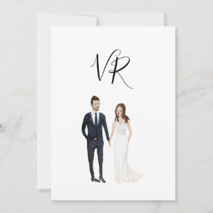 Einfaches Illustriertes Couple Navy Anzug Save The Date
