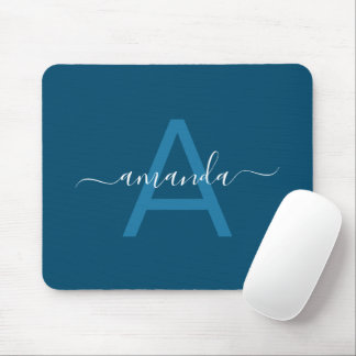 Einfaches Individuelle Name und Mit Monogramm Blau Mousepad