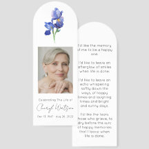 Einfaches Iris-Foto-Trauer-Andenken-Lesezeichen