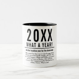 Einfaches Jahr im Überblick Moderne Typografie Zweifarbige Tasse