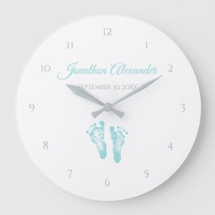 Einfaches Jungen-Geburts-Memento-wertvolle blaue Große Wanduhr