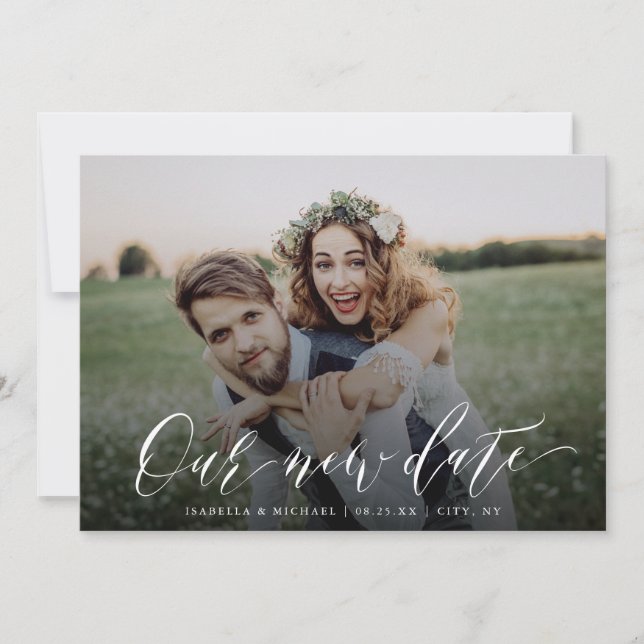 Einfaches Kalligrafie-Foto ändert das Datum Zurück Einladung (Vorderseite)